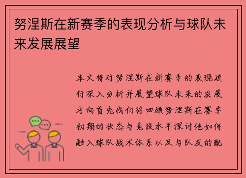 努涅斯在新赛季的表现分析与球队未来发展展望
